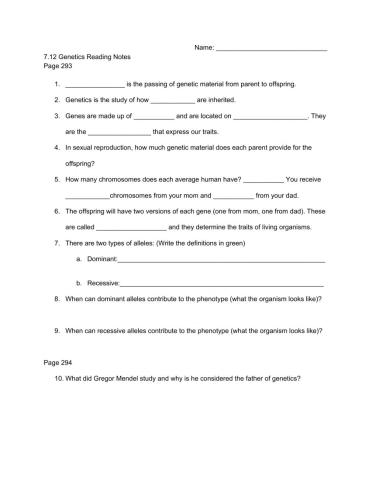 7.12 Genetics reading notes