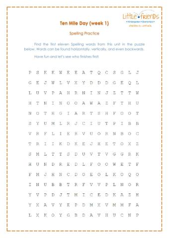 Ten Mile Day, Spelling (week1)