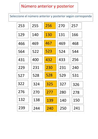 Números anteriores y posteriores