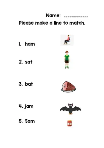 Short a words picture match