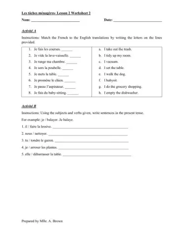 Household Chores in the present tense