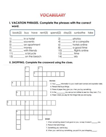 Vocabulary: vacation & shopping