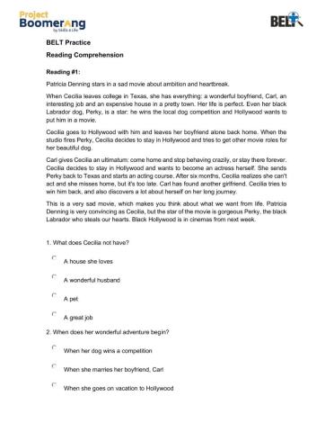 BELT Reading Comprehension Practice Part I