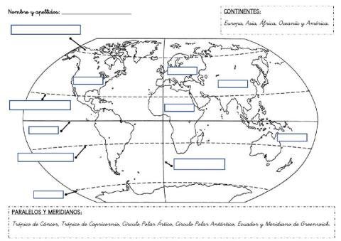 Continentes, meridianos y paralelos.