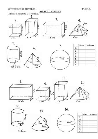 Áreas y volúmenes de cuerpos geométricos
