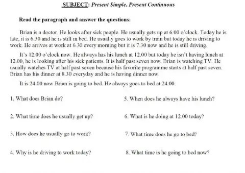 Simple present vs present continuous  - reading