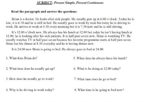 Simple present vs present continuous  - reading