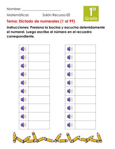 Dictado de numerales entre (1-99)
