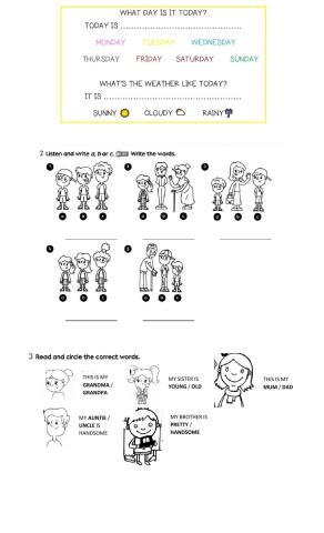 Listening, adjectives and family members