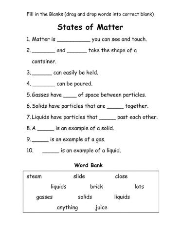 3 States of Matter: Fill in the Blanks