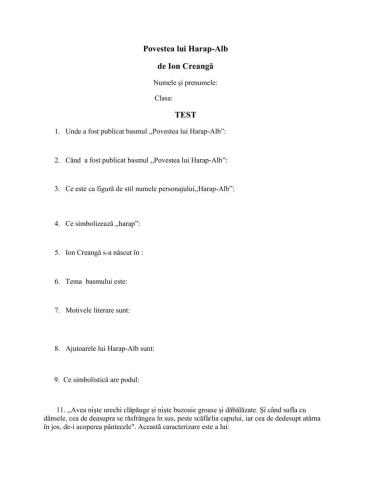 Povestea lui Harap-Alb - TEST