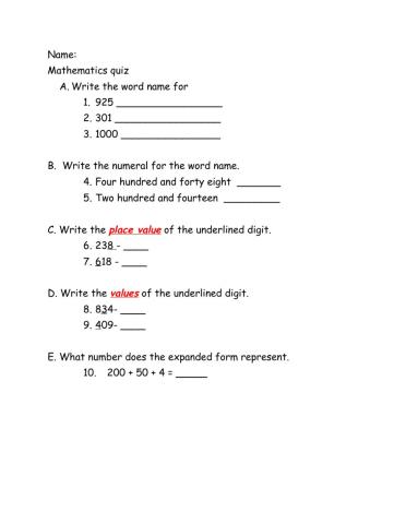 Math quiz 1
