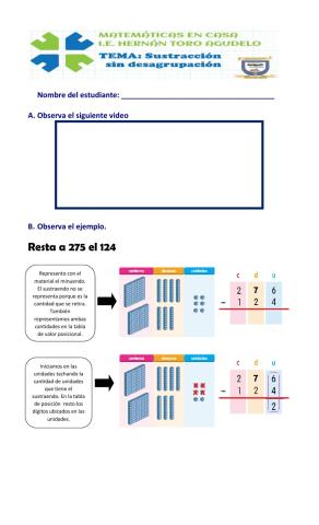 Sustracción de números de tres cifras sin desagrupación