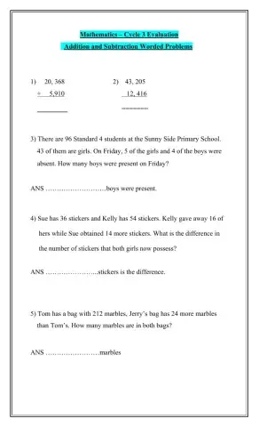 Mathematics addition and subtraction