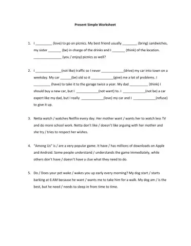 Present Simple Worksheet