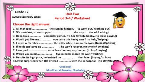 Grade 12 unit two Grammar Worksheet Miss Khayrat