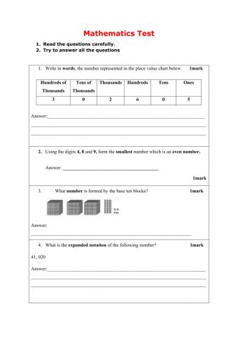 Mathematics Test