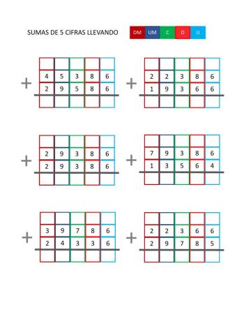 Sumas 5 cifras con llevadas