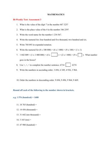 Mathematics Bi Weekly Test 3