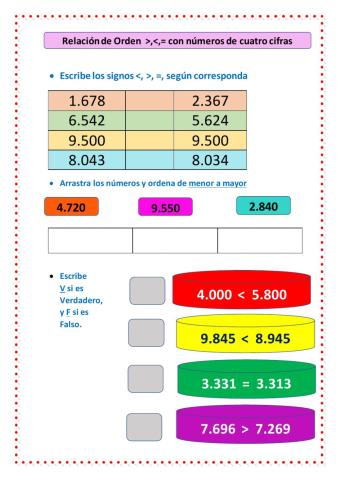 Ejercicios de  Relación de Orden