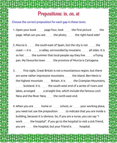 Prepositions 1: in - on - at