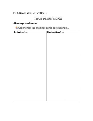 Trabajemos juntos. Tipos de nutrición