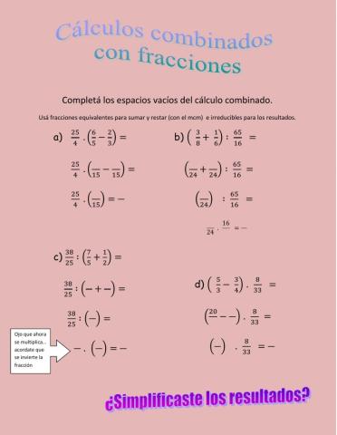 Cálculos combinados con fracciones