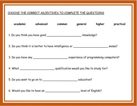 Choose the correct adjective