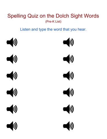 Spelling Test on Dolch Sight Words