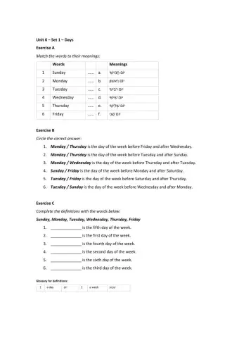 Band 1 (Core 1) - Unit 6 - Set 1