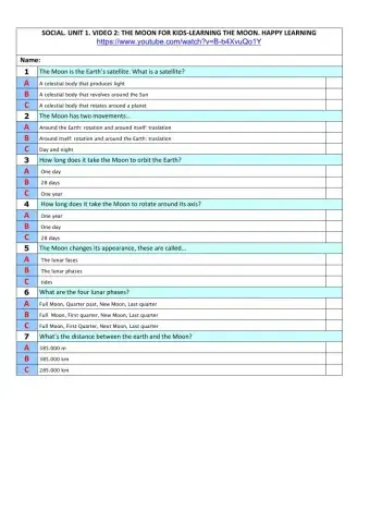 Social u-1 test 2 .The Moon form kids-learning the Moon