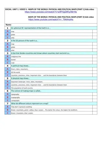 Social u-1 test 5 .Maps of the World: Physical and political maps