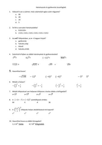 Hatványozás és gyökvonás összefoglaló