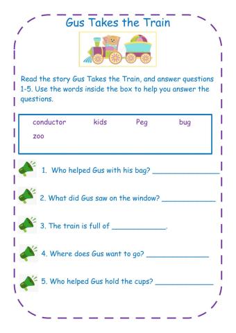 Gus Takes the Train Comprehension Questions