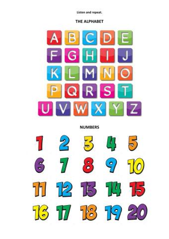Alphabet and Numbers (1-20)