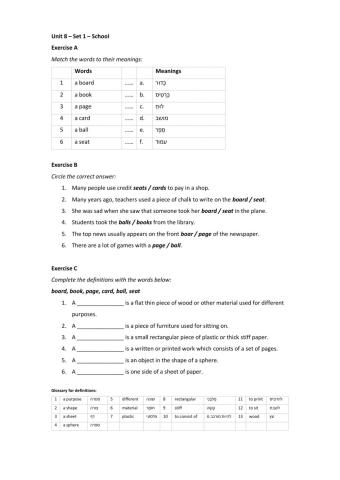 Band 1 (Core 1) - Unit 8 - Set 1