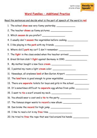 Word Families - Additional Practice