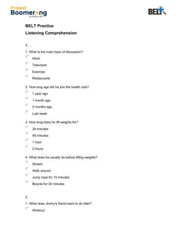 BELT Listening Comprehension Practice