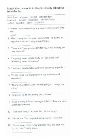 Adjectives of personality