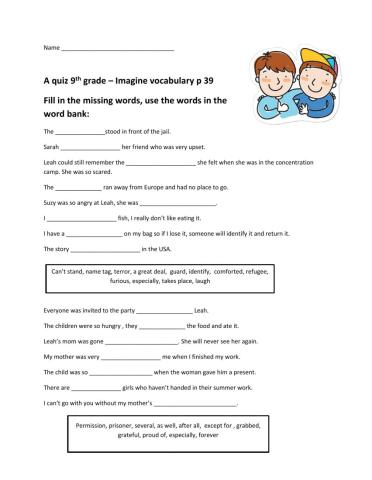 Vocabulary quiz for Imagine p 39