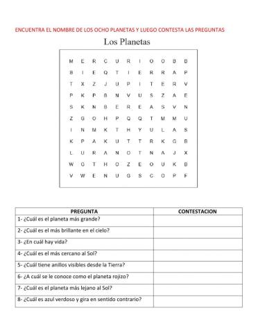Sopa de Letras Planetas