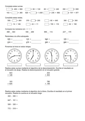 Variada Matemáticas tercero centenas y relojes
