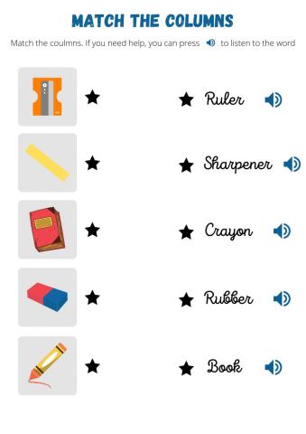 Match the columns. School materials