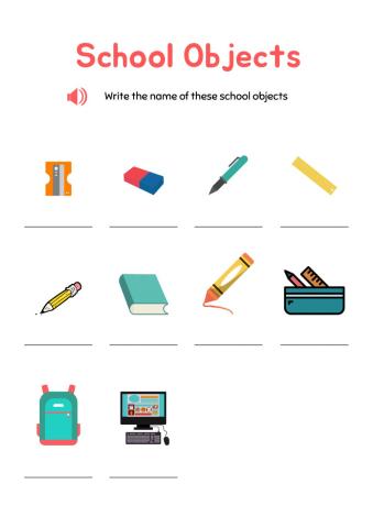 Write the name. School objects