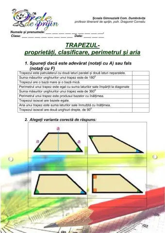 Trapezul: proprietati, clasificare, perimetrul, aria