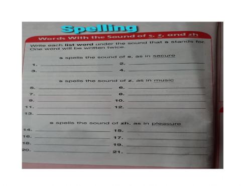 Spelling  Words with s, zand zh Sounds