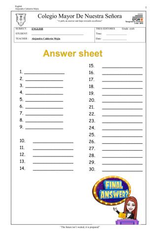 Answer sheet