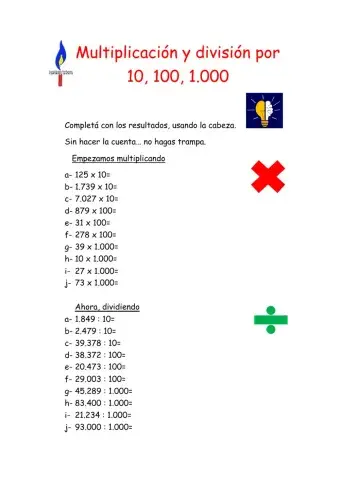 Multiplicación y división por 10, 100 y 1.000