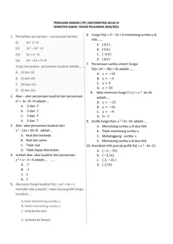 Ph persamaan dan fungsi kuadrat