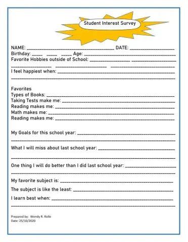 Student Interest Survey (Heealth - Family LIfe)